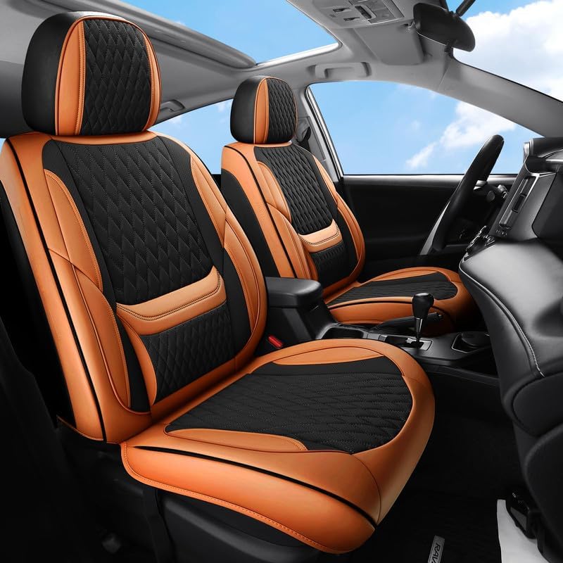 Car Seat Covers Full Set Custom Fit for Chevrolet/Chevy Malibu 2000-2026 - Premium Faux Leather with Lumbar Support | Breathable, Waterproof, Anti-Slip, Durable (Black&Brown,Full Set)