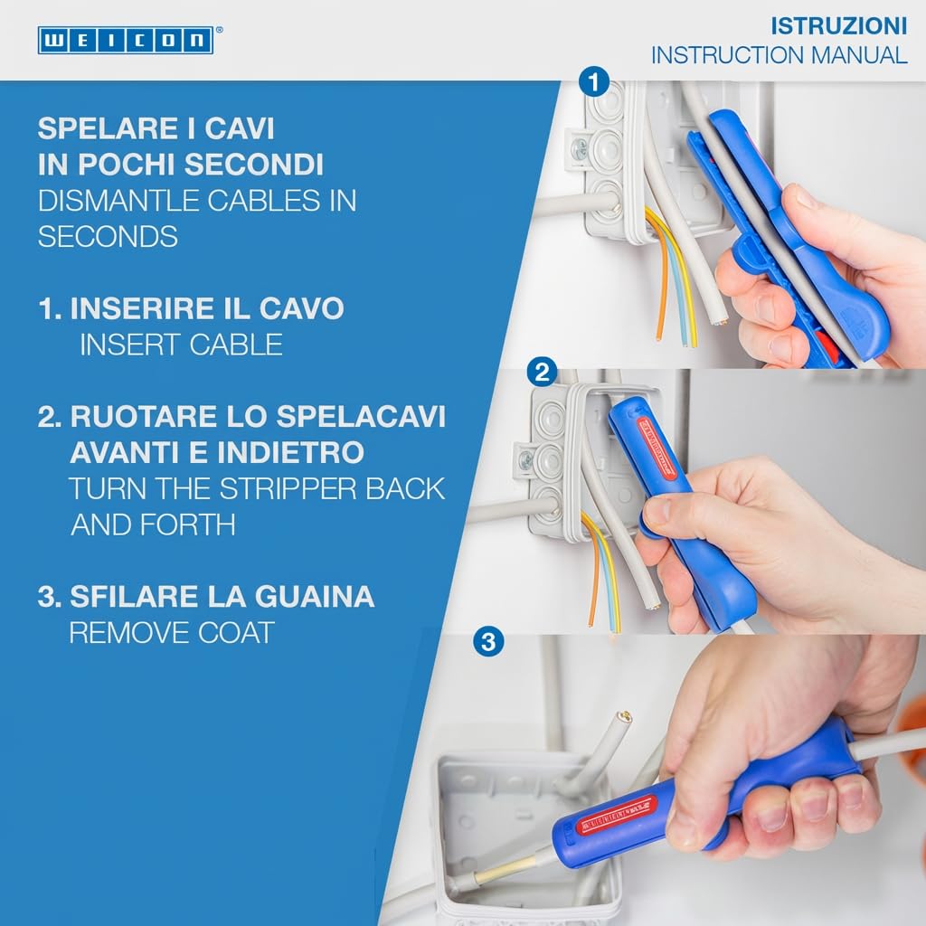 WEICON TOOLS Spelafili Tondi n. 13 per Cavi Tondi e Umidi da 6-13 mm Ø, Strumento di Spelatura in Poliammide Rinforzato con Fibra di Vetro, Made in Germany