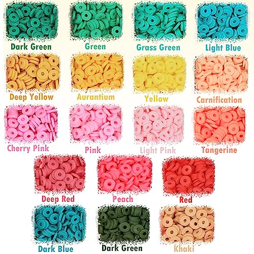 EuTengHao 11558Pcs Clay Beads Bracelet Making Kit, Flat Round Polymer Clay Beads 6mm Spacer Heishi Beads with Pendant Charms Elastic Strings for Jewelry Bracelets Necklace Making (36 Colors) - Thumbnail 3