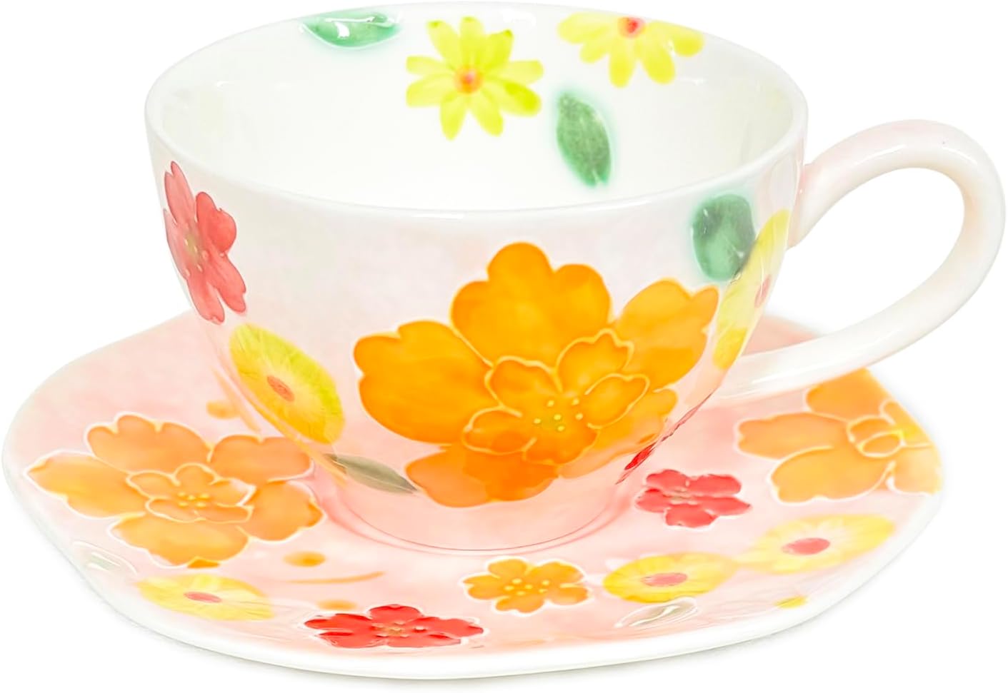 Noviko Flower Coffee Mug with Saucer Set Ceramic Tea Cup Flower Mugs for Women 8 oz