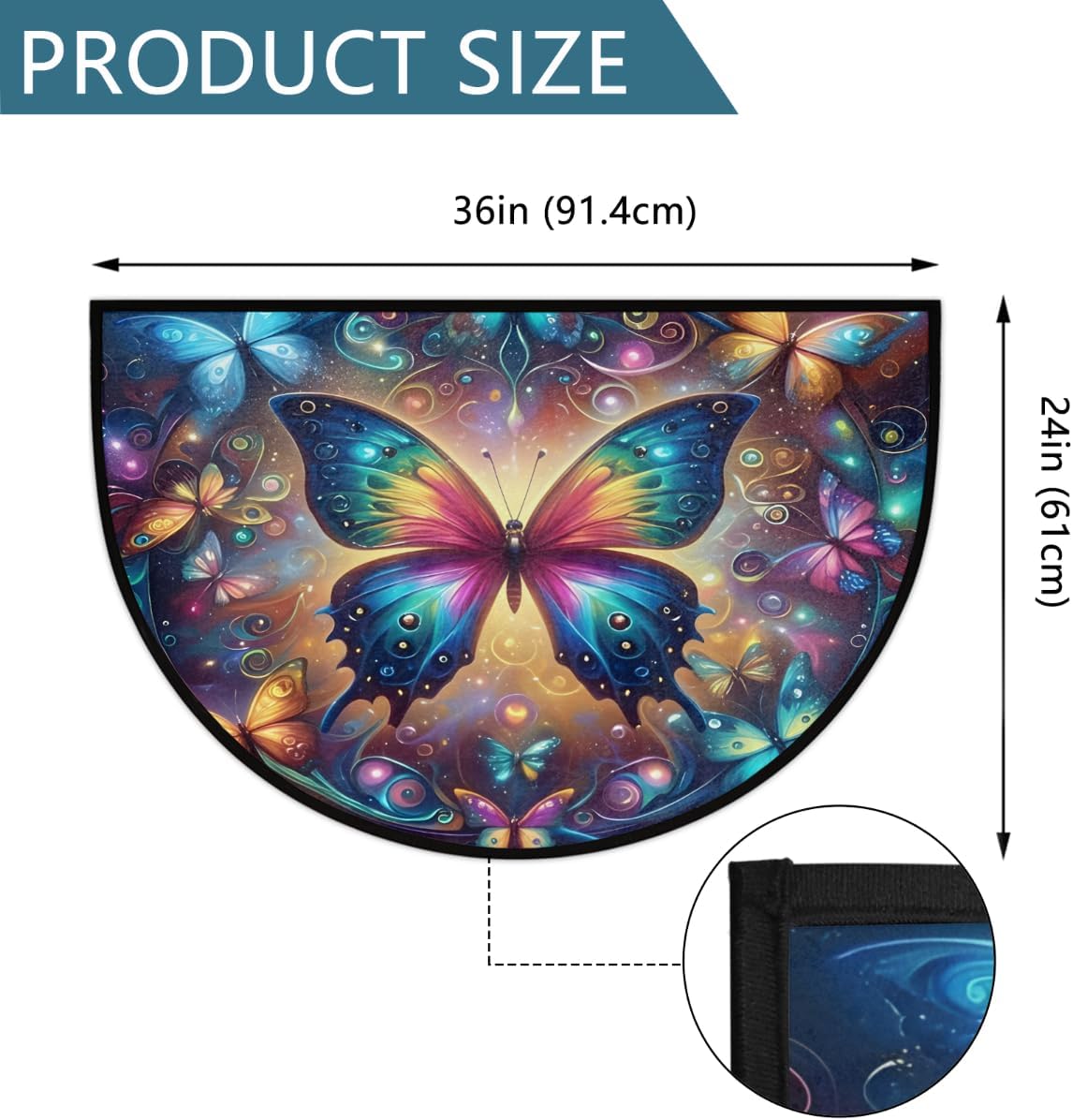 Abstract Butterfly Design Half Round Door Mat Non-Slip Soft Semi Circle Rug Washable Half Moon Welcome Entrance Doormat for Outdoor Indoor Floor Indoor Bedroom Bathroom Home Kitchen Decor