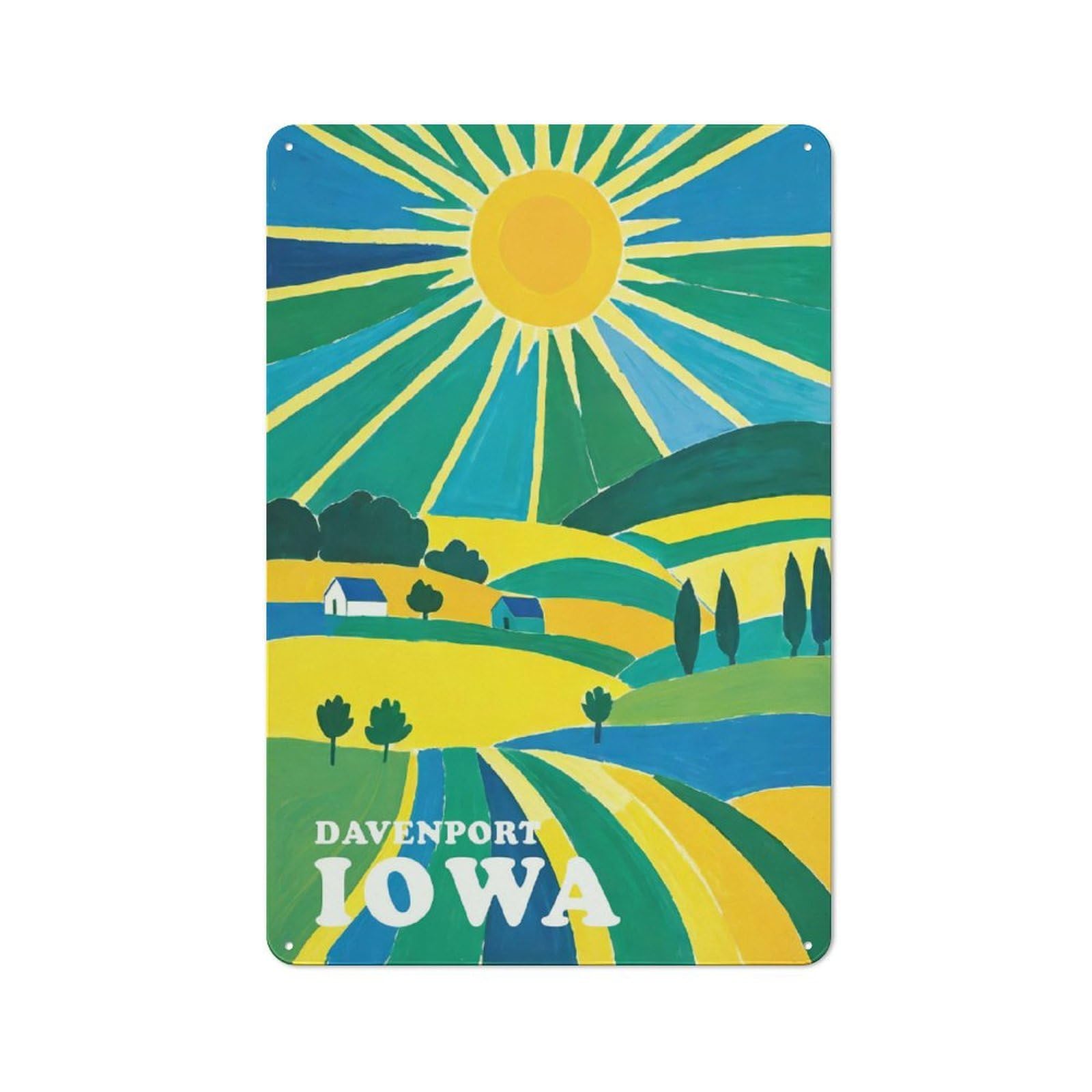 Davenport Iowa Sunset Character Metal Wall Decor 30x20cm, Vintage Metal Sign for Home, Shop, Pub Or Studio Wall