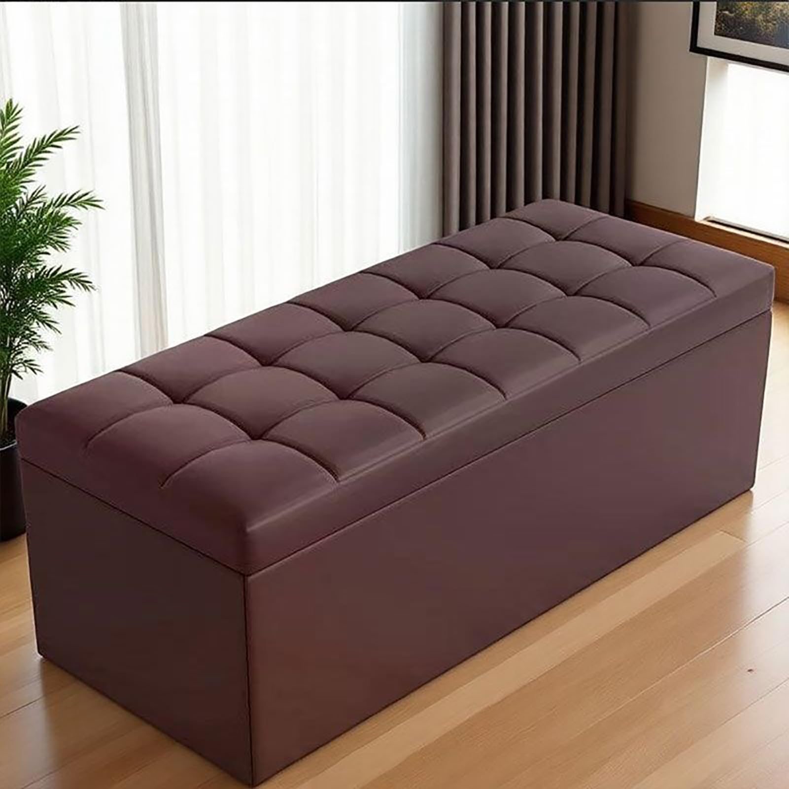 KLGFBDC Faux Leather Storage Ottoman Bench - Tufted Upholstered Foot Rest for Living Room & Bedroom Entryway Shoe Storage 660 lbs Capacity 24x16x16 in Coffee Color