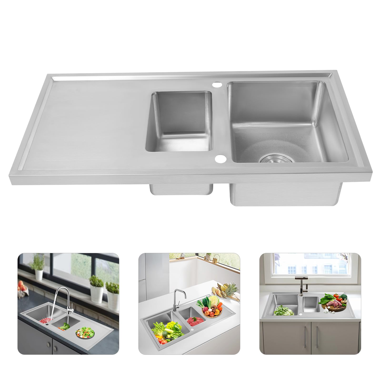 Fregadero empotrable de acero inoxidable 1,5, fregadero de acero inoxidable con escurridor, fregadero de cocina con orificio para grifo, fregadero de acero inoxidable para restaurantes, bares, hoteles