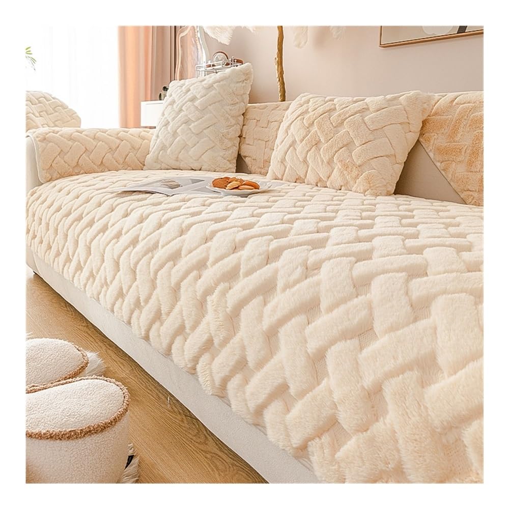 Housse de canapé sectionnelle lavable fausse fourrure beige pour meuble