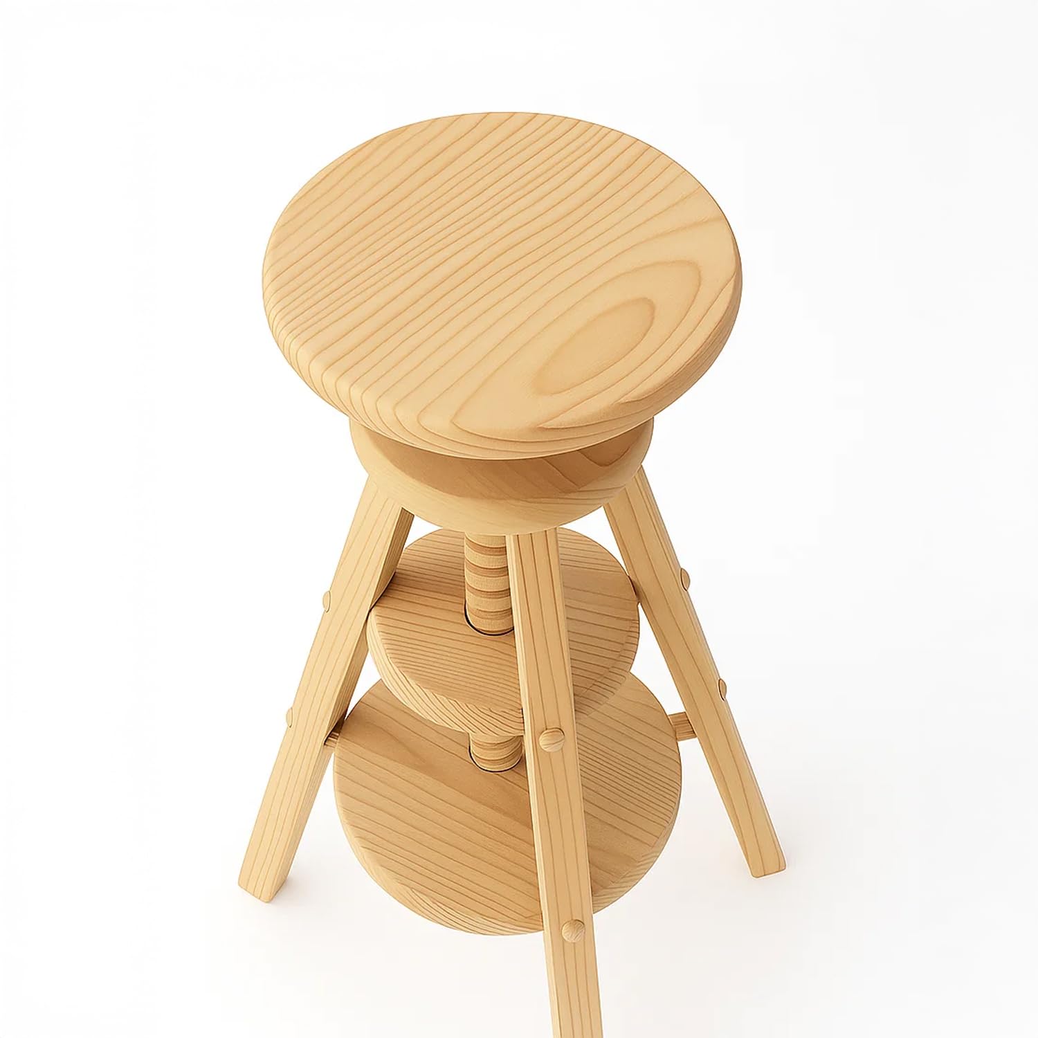 Spacio HÖG | Taburete de husillo Giratorio Regulable en Altura | Madera Maciza de Pino sin Barniz | Diseño nórdico Artesanal Fabricado en España (Alto)