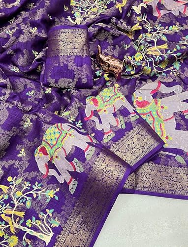 Image of Kalamkari Floral Prints Dola Silk Saree With Rich Zari Border Designer Pallu Attach Blouse Piece