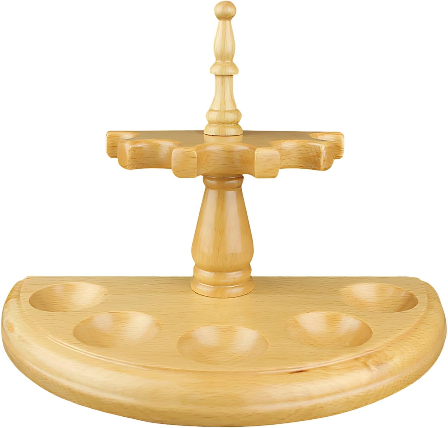 Wooden Stand Tobacco Pipe Holder, With Grooves 5 Base Circular And Top Hexagonal, Finish Wood Natural, Display Rack Pipe For Stable Elegant Home Decor