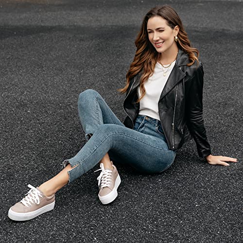 Image of JABASIC Women Lace Up Platform Sneakers Comfortable Casual Fashion Sneaker Walking Shoes