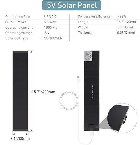Miniatura 2 de Cargador de panel solar USB-C de 5 V y 5 W para persianas motorizadas, cargador solar resistente a la intemperie compatible con motores ciegos,