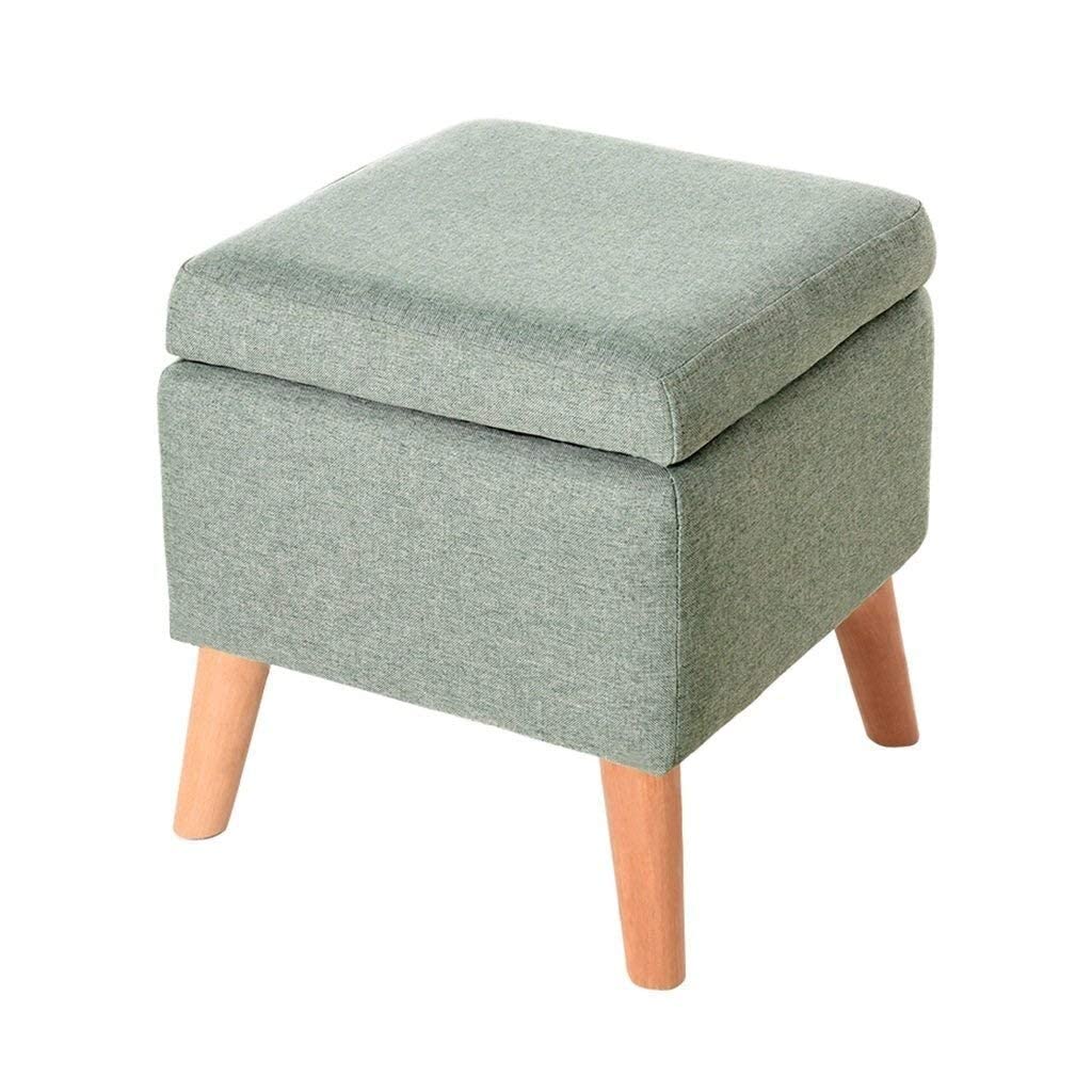 Repose-pieds canapé vert et pouf carré de rangement en tissu lin