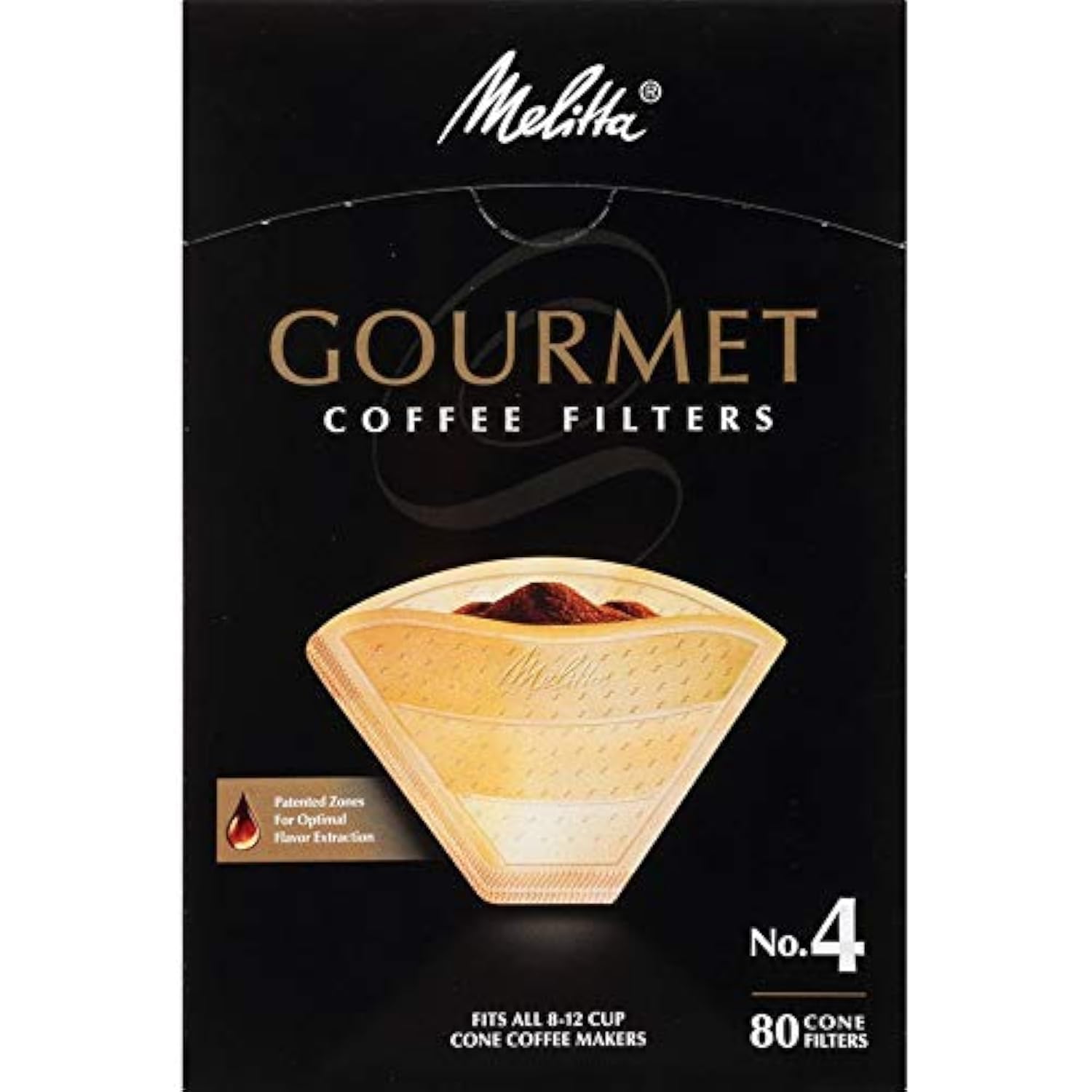 Melitta#4 Gourmet Cone Coffee Filters, Unbleached Natural Brown, 80 Total Filters Count