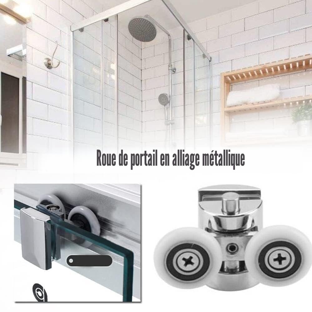 Roulettes de Porte de Douche,23 mm Roues en Haut ou en Bas(2top+2bottom) | porte Coulissante Douche pour Cabine Salle de Bains Porte en Verre