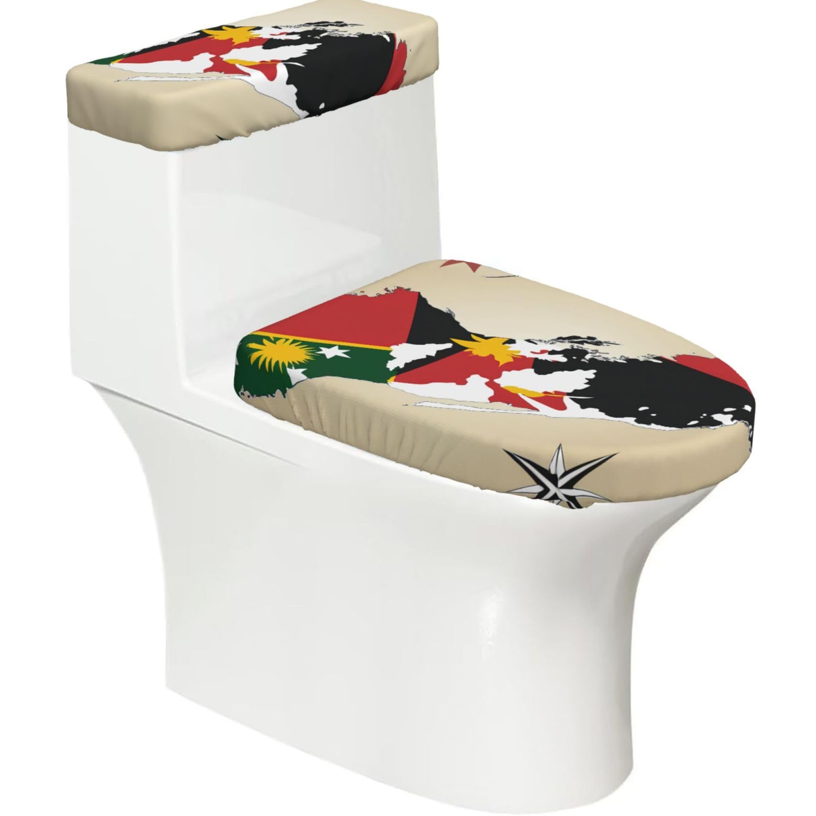 Papua New Guinea Flag Map02 Print Bathroom Decor Toilet Lid Cover And Tank Covers, Restroom Accessories Fits Most Round