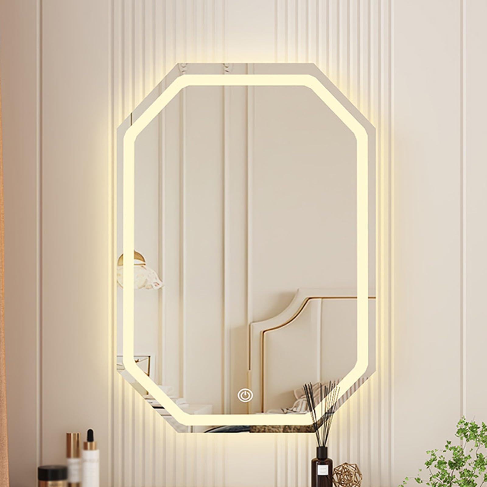 WJFTODAY Smart LED Bathroom Mirror with Lights, Dimmable Touch Control, 3 Color Options, Wall Mounted Vanity Mirror, 40x60cm & 60x80cm