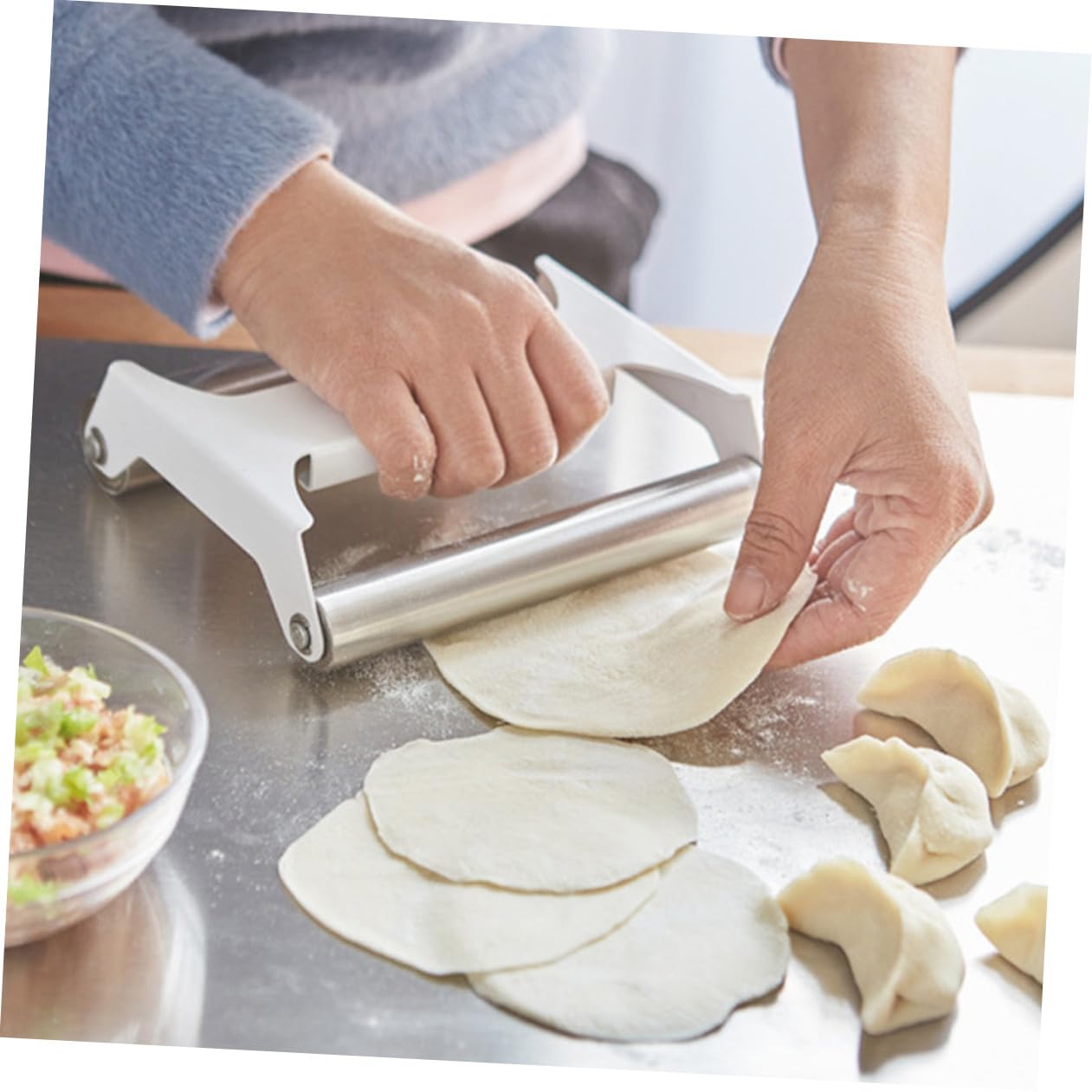 jojofuny Rodillo de Masa de Acero Inoxidable para Repostería Resistencia a Roturas y Diseño Ergonómico, Adecuado para Panaderías y Procesamiento de Pasteles