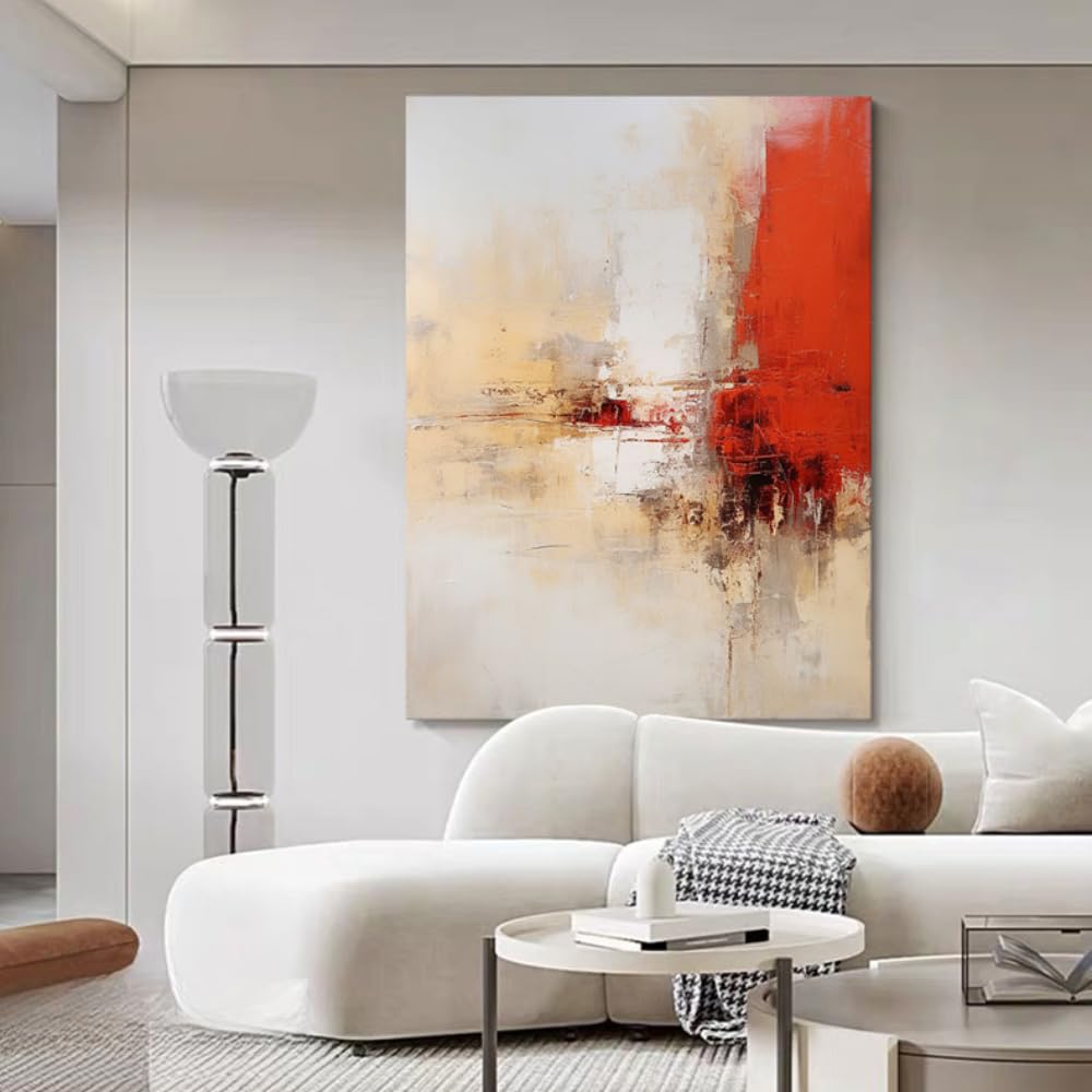 GKRXNZC Nordic Modern Style, Featuring Thick Textured Canvas Art in White And Red Tones, for Modern Wall Decor in Living Room, Office(35x45cm/14x22in(WxH)/No frame)