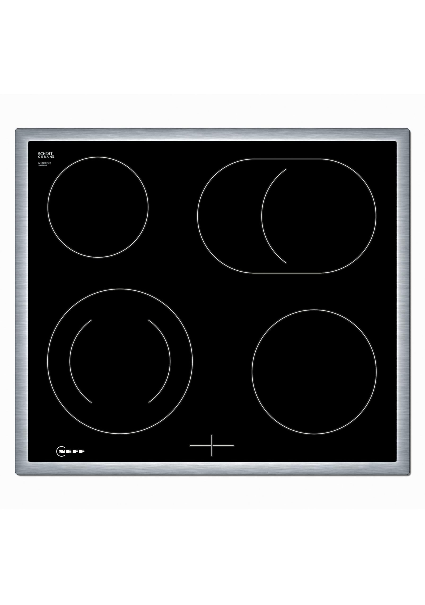 NEFF M13R42N2 N50, Elektrokochfeld 60 cm, Herdgesteuert, Made in Germany, Edelstahlrahmen, Glaskeramik, Bräterzone für großes Bratgeschirr, Schwarz