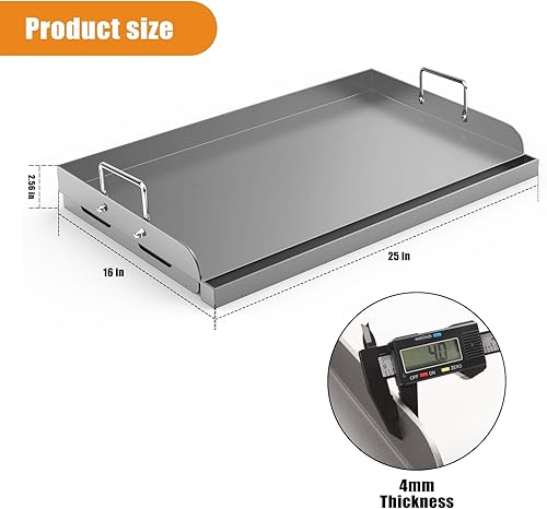 Miniatura 2 de Barbqtime Plancha universal para cocinar freír para parrilla de gas, plancha de metal de 25 x 16 pulgadas, placa superior plana para estufa de