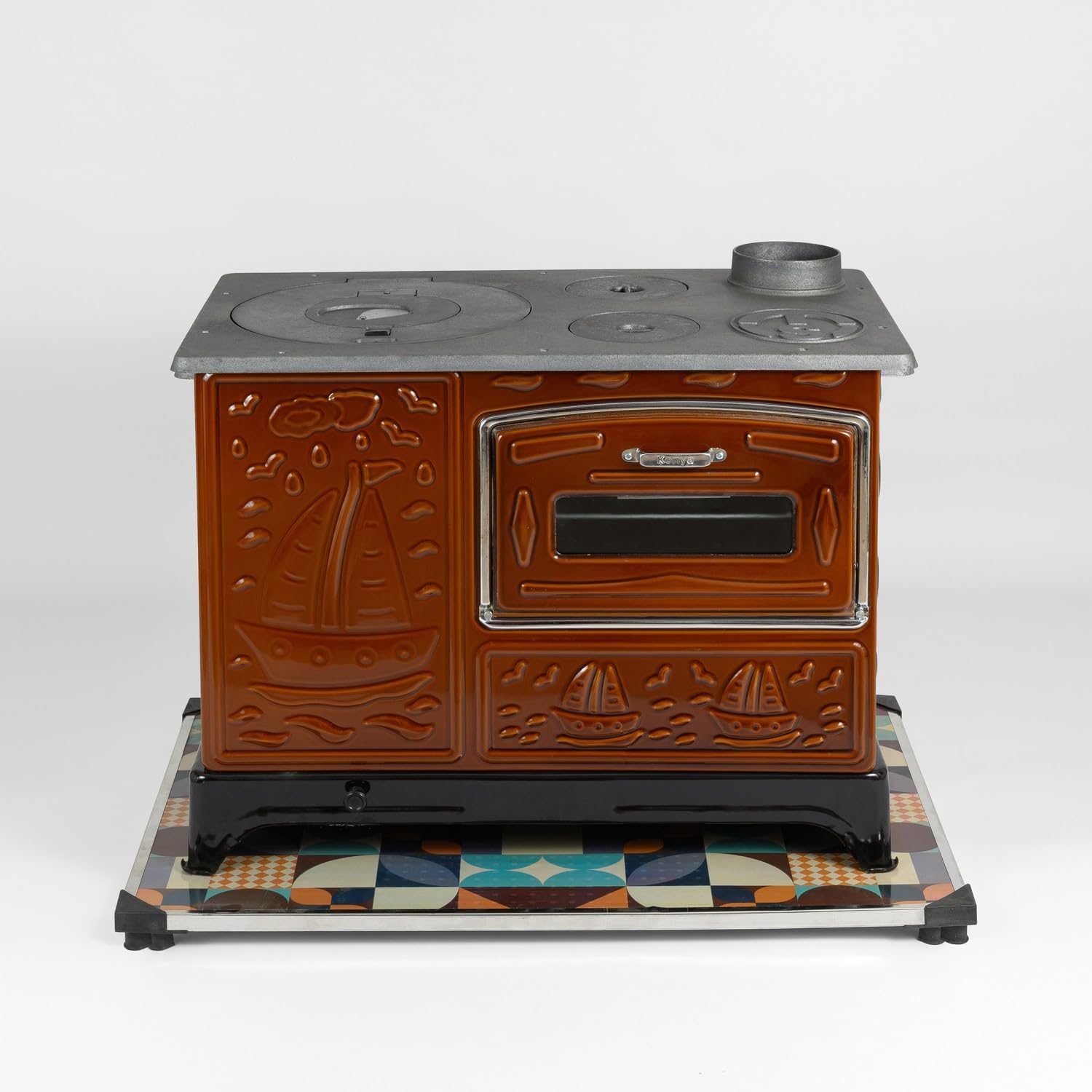 Estufa de leña con horno grande, placa de hierro fundido y cuerpo esmaltado, calefacción y cocina interior y exterior con accesorios – LPP ZIBAR