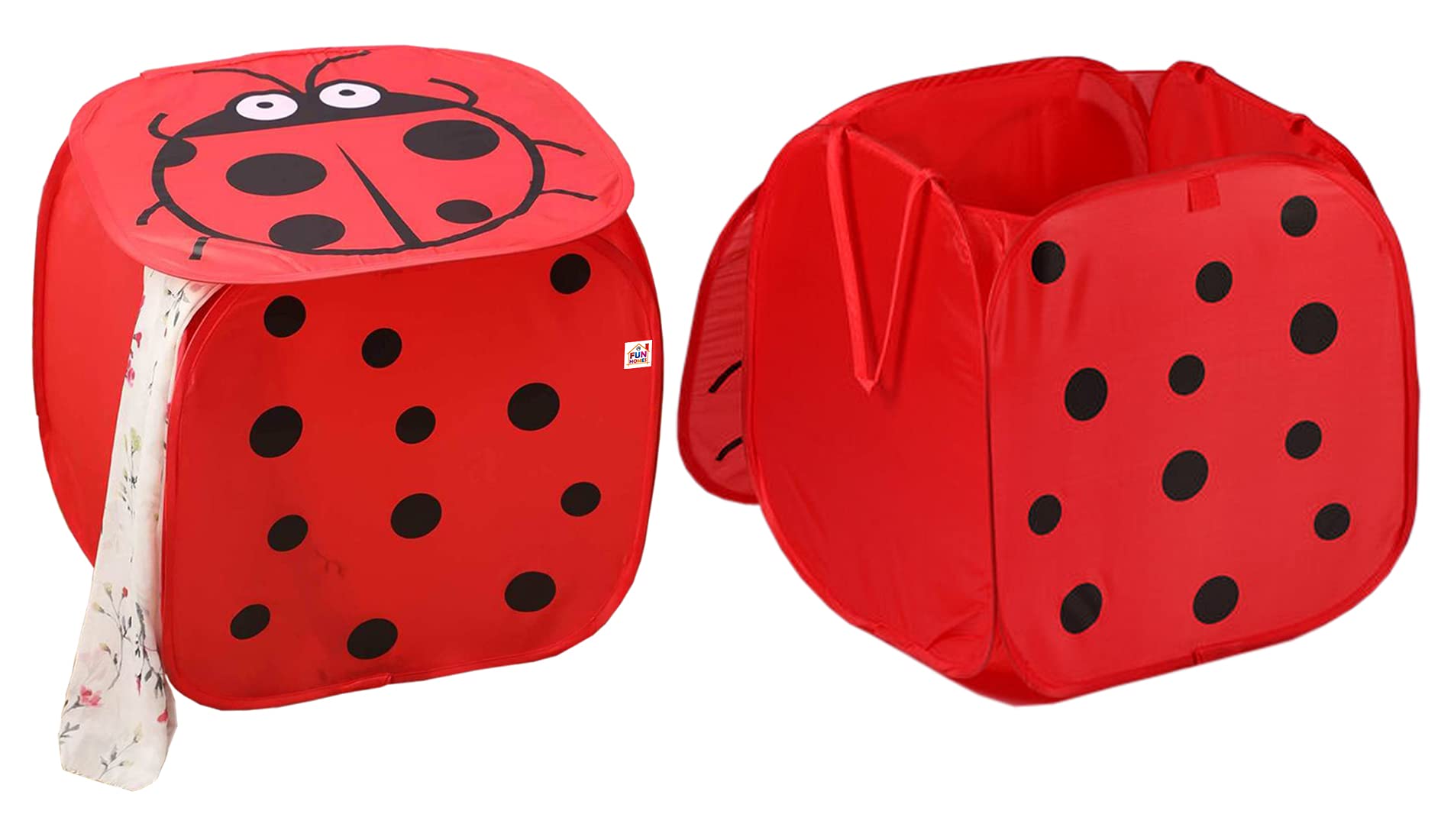 Fun HomesPolyster Foldable Laundry Organiser With Lid & Handles-Pack of 2 (Red)-HS_38_FUNH21176
