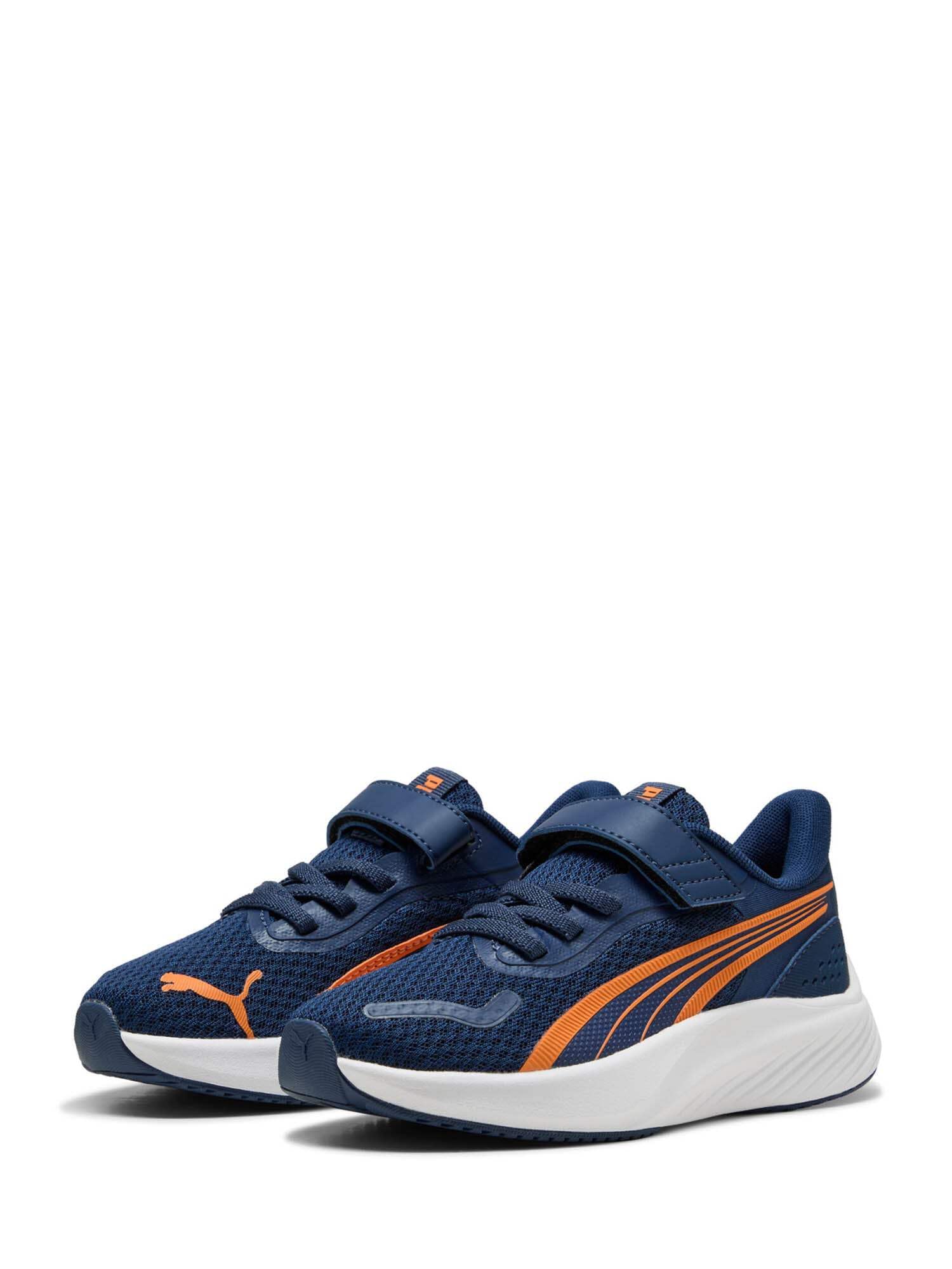 PUMA Unisex Pounce Lite Ac+ Ps Sneaker dziecięce, Perski niebieski pomarańczowy Glo PUMA biały, 34 EU