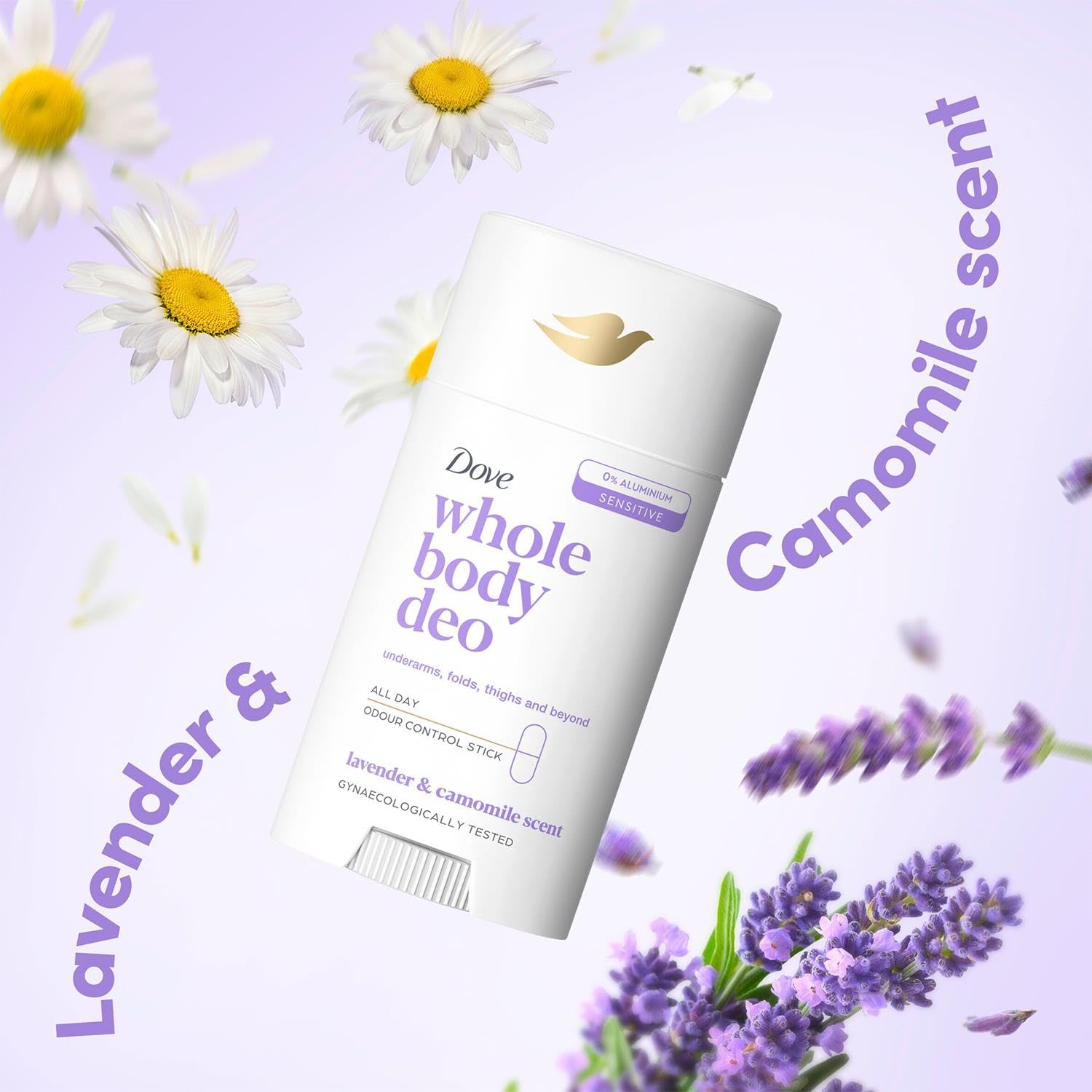 Dove Whole Body Deodorant Stick for Women, Lavender & Camomile 75ml, 6 Pack - Long Lasting Fresh Odour Protection, Gentle on Skin, Daily All Over Body Deodorant, Dermatologically Tested