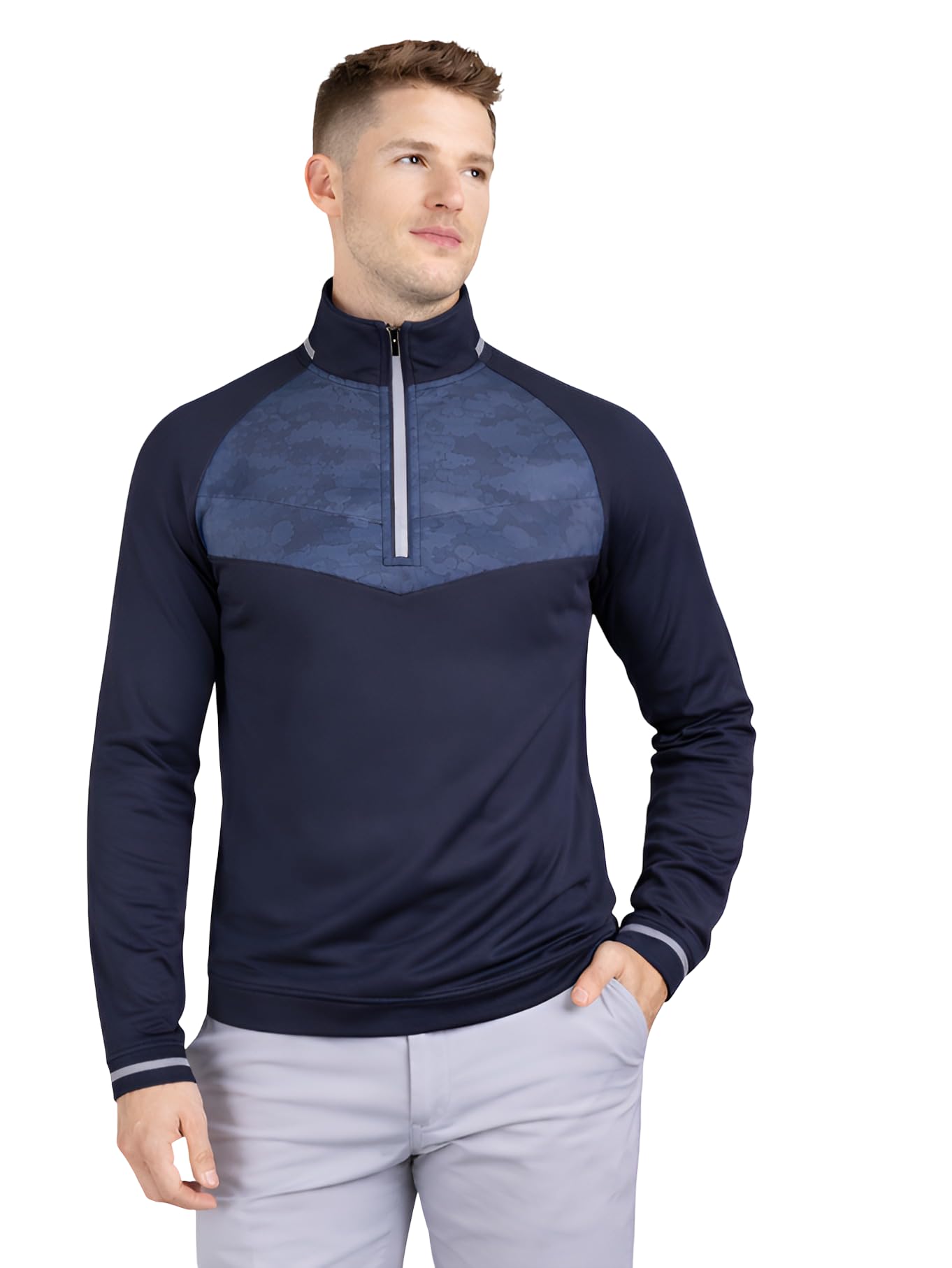 Glenmuir Men's Navy/Camo Padded Hybrid Thermal Water Repellent Golf Sweater (Uk, Alpha, M, Regular, Regular, )