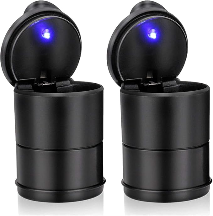 Chingde Car Ashtray with Led Lights, 2 Pcs Car Smokeless Cylinder Portable Car Ashtray Plastic