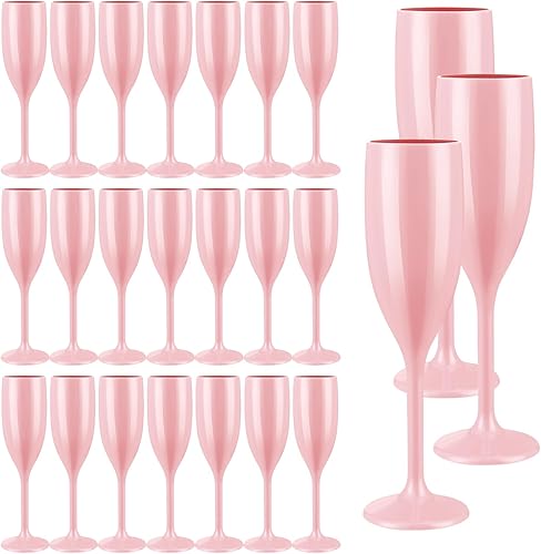 12 copas de champán rosadas de tallo largo, copas de champán de plástico, copas de champán de plástico, vasos de tostado, vasos irrompibles y