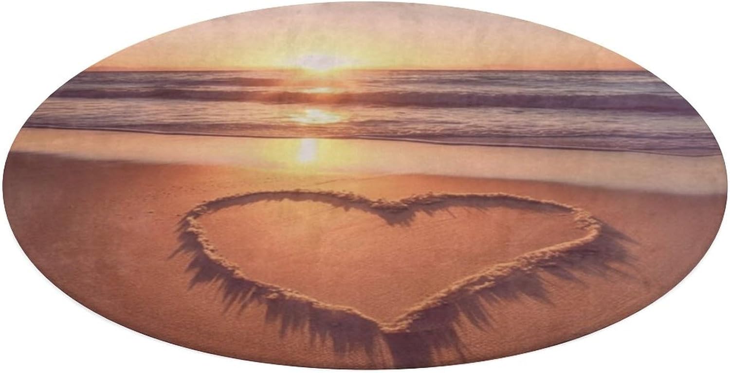 Beach Sunset Doormat Round Floor Mat Washable Non-Slip Indoor Outdoor Area Rug for Bedroom Living Room Home Decor 35.4"