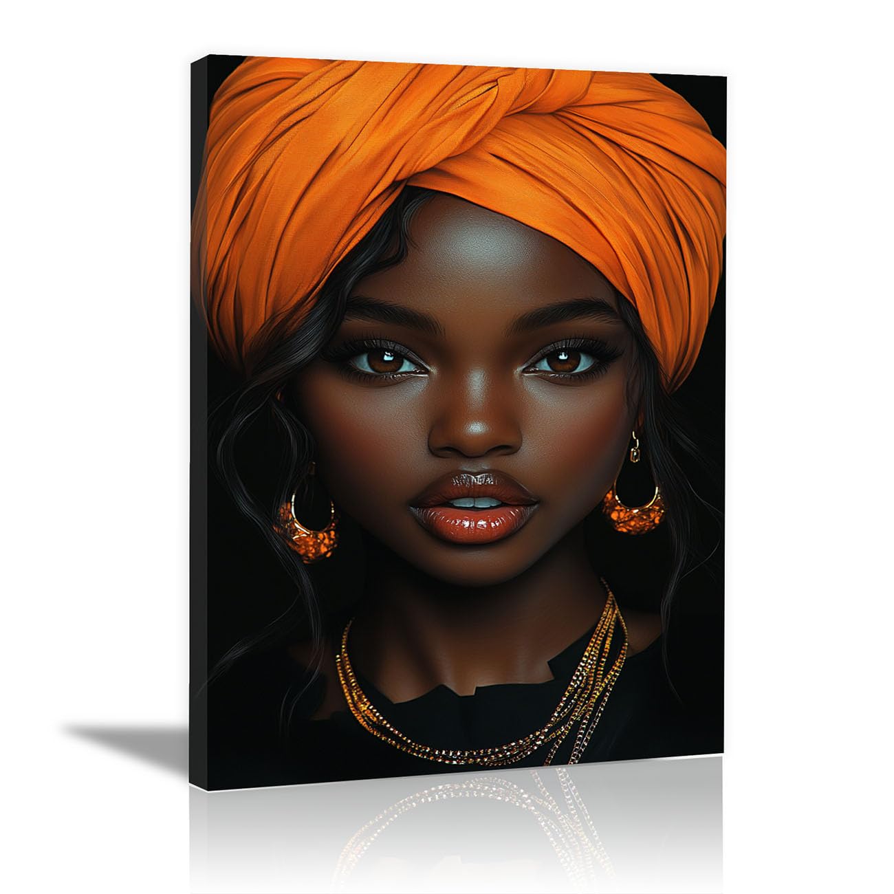 Wohnzimmer Leinwand Bilder Vlies Leinwandbild Schwarze Frau Kunstdruck Modern XXL Wanddekoration Wand Bild Panoramabild(Orange 17)-70x100cm Ungerahmt