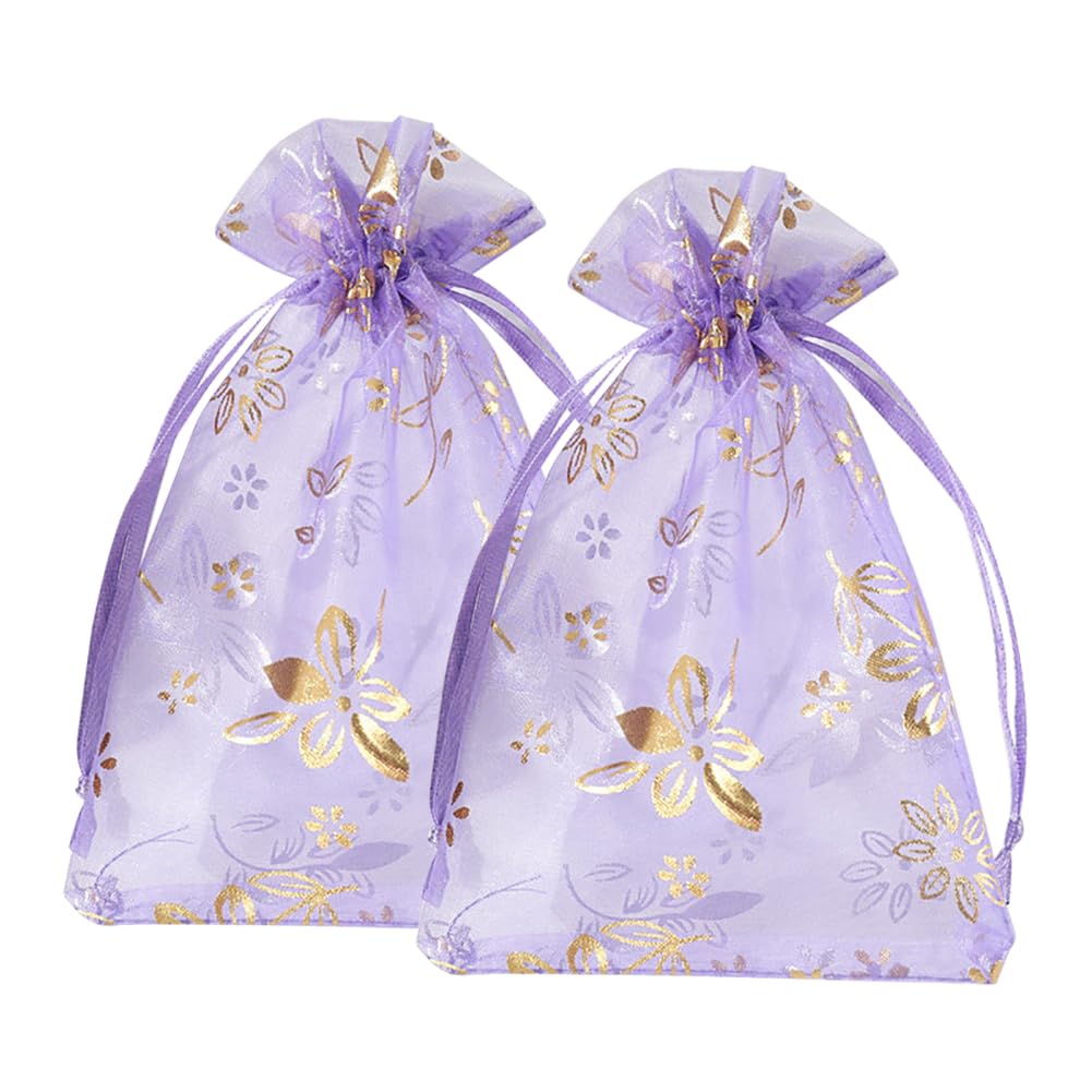 HugeDE 50 Pcs 10 x 15cm Organza Drawstring Pouches Wedding Party Favor Bags Jewelry Storage Pouches Christmas Goody Bags Small Presents Pouch for Candy Chocolate Light Purple