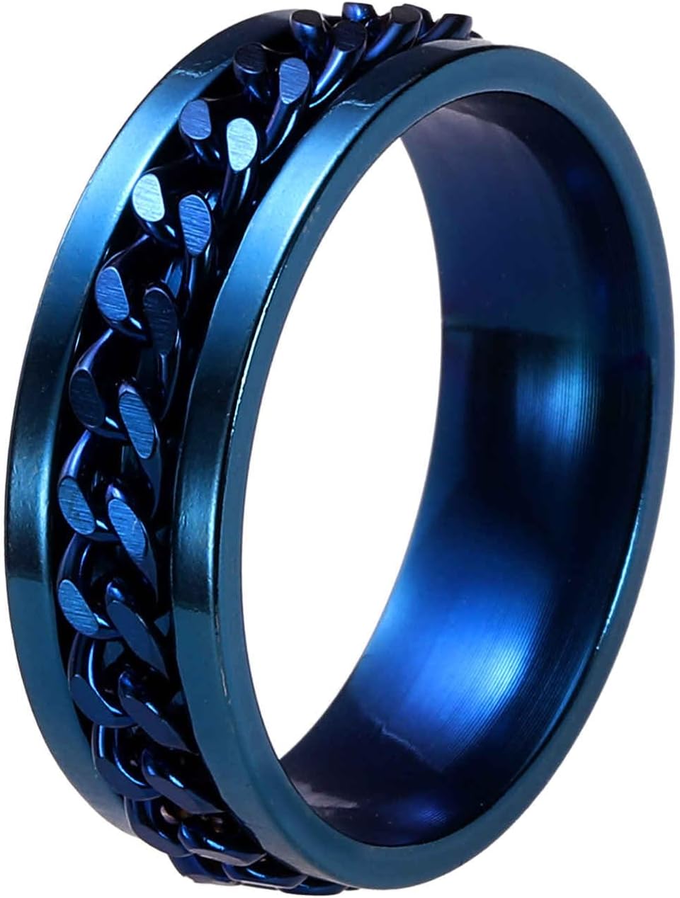 HEARTOOL Adults Fidget Ring 0.8" (20.8mm) Dia. Titanium Steel Chain Rotatable Rings, Metal Band Rings Perfect for Men & Women (Blue)