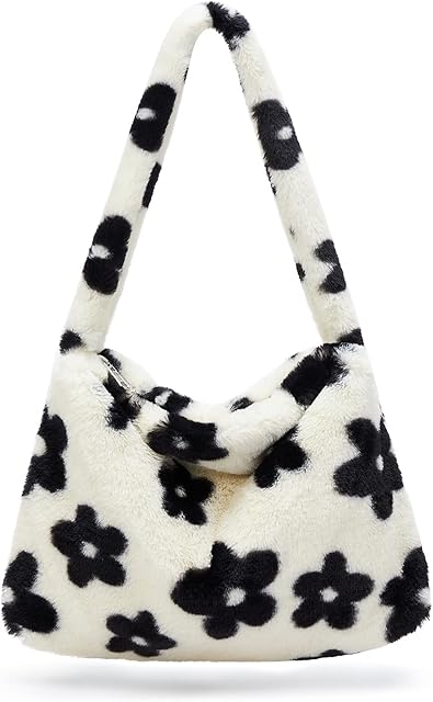 KALIDI Fluffy Tote Bag with Zipper Large Soft Plush Shoulder Bag Cute Crossbody Bag for Girls Womens
