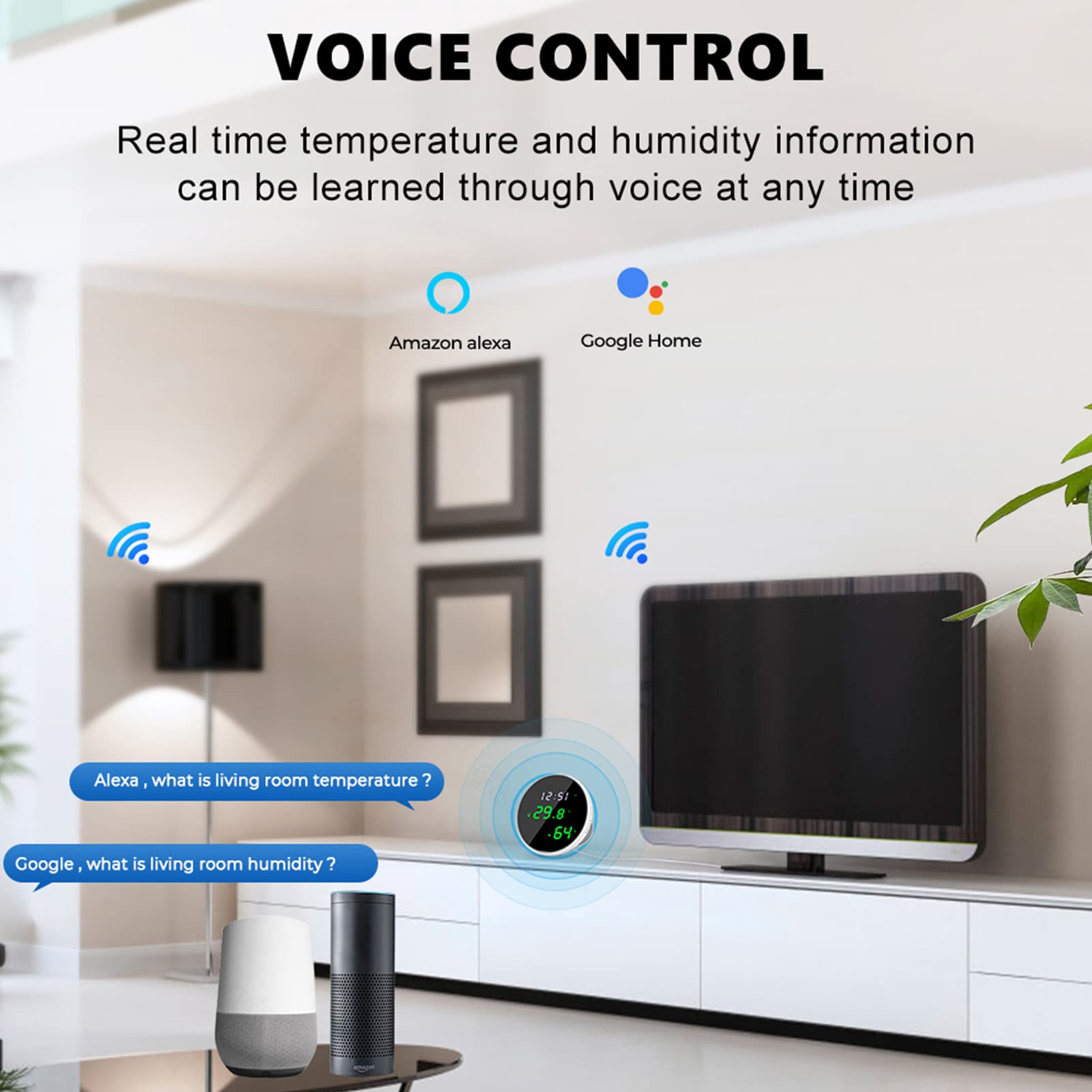 Monitor di Umidità Della Temperatura Smart Wifi, Sensore di Umidità Della Temperatura Wireless con Avvisi di Notifica APP, Funzione di Controllo Vocale Rilevamento Automatico per L'Ufficio Delle Case