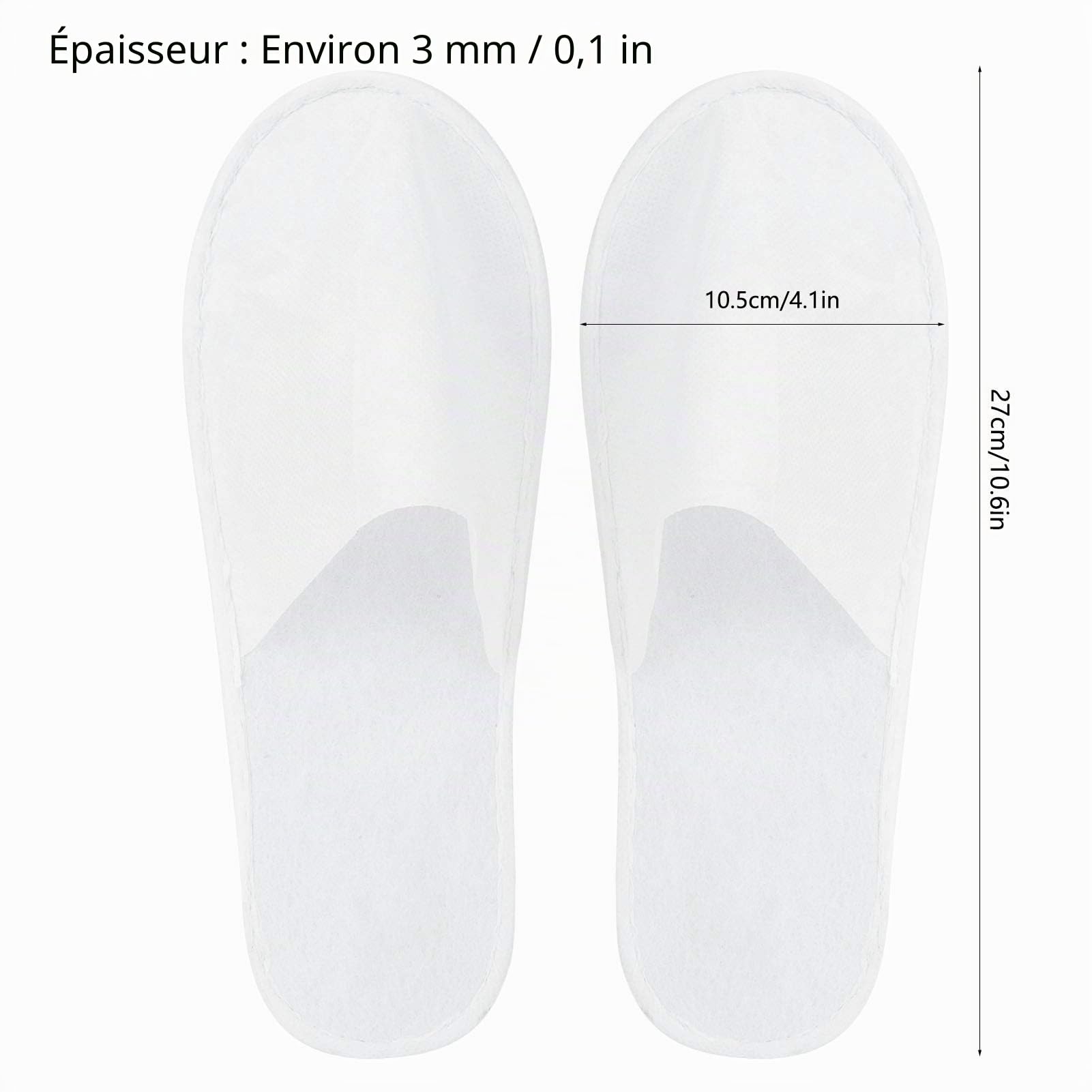 50 Paires de Pantoufles jetables, Pantoufles d'invités, Chausson Jetables antidérapantes Unisexes Portables Douces, pour la Maison, Le Spa, l'hôtel, Les invités - Blanc(Non tissé)