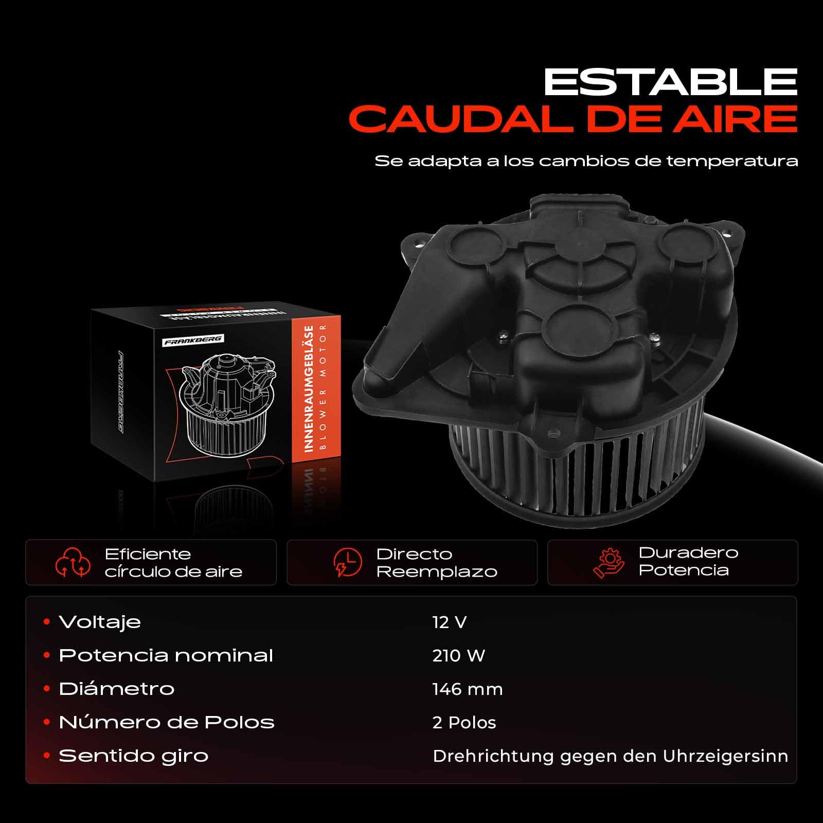 Frankberg Motor del ventilador de calefacción 7701208225 | Compatible con: Autobús Primastar X83, Autobús de tráfico II JL, Vivaro Combi X83, Caja de tráfico II FL