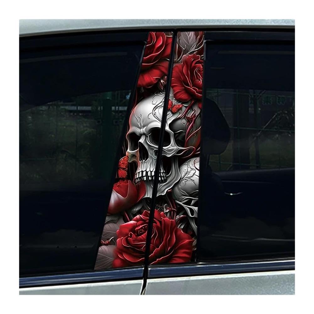 Body Parts 2PCS Car Center Column Waterproof Decals Skeleton and Rose Car B-Pillar Stickers(B)