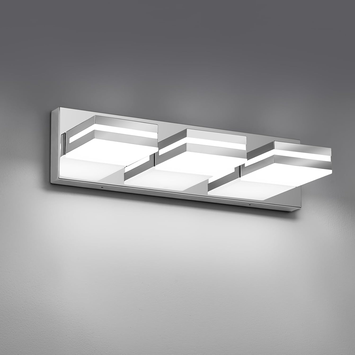 Modern LED Bathroom Lights Fixtures(3-Light),Metal Chrome Acrylic Wall Lighting,Vanity Lights for Bathroom Over Mirror(6000k 16In 16.14 in Chrome