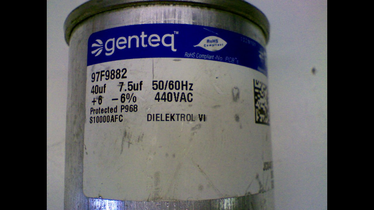 Genteq - 40 + 7.5 uF MFD x 440 VAC GE Industrial Replacement Dual Capacitor Round # C44075R / 97F9882