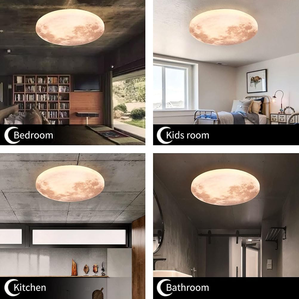 Plafon LED Techo Luna, Luz de techo led moderna, Lámpara de techo Luna, Lámpara de luna 3D Regulable, Lámpara pared Luna de Tierra, Lámpara de Techo LED con Control Remoto Dormitorio,Moon design,30cm