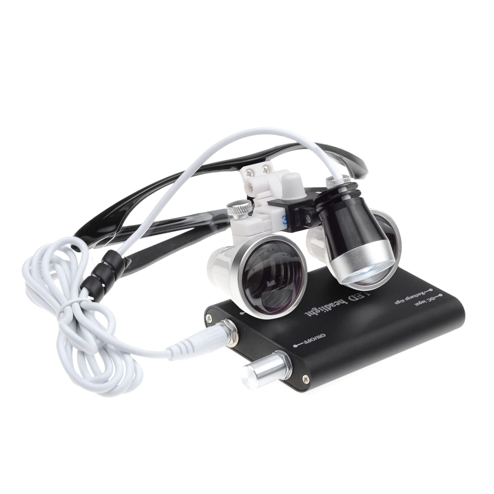 Loupe binoculaire avec lampe frontale LED grossissement 3,5x distance de travail 420 mm boîte aluminium