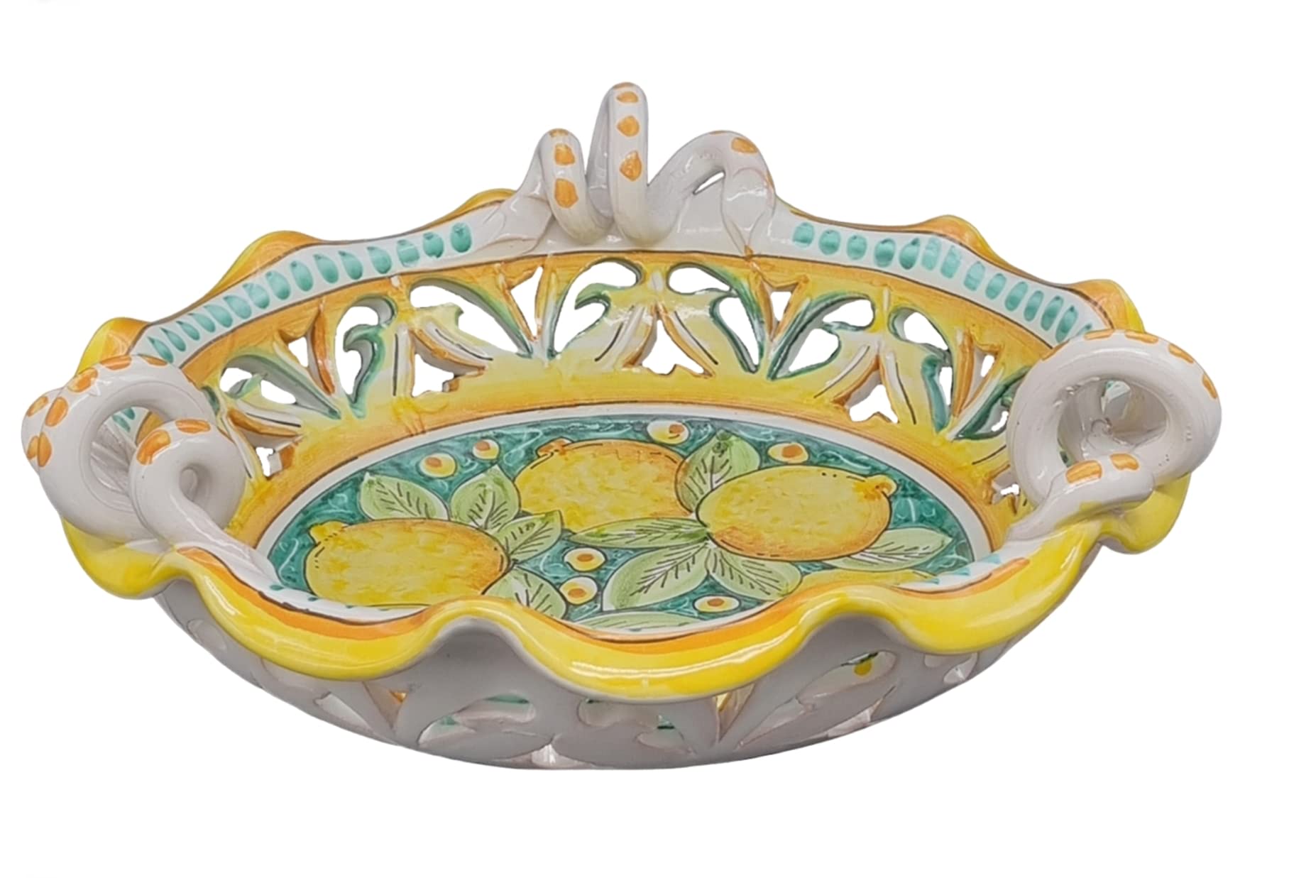 Fruttiera In Ceramica Caltagirone - &Oslash; 35 Cm, Decorata A Mano, Made In Italy