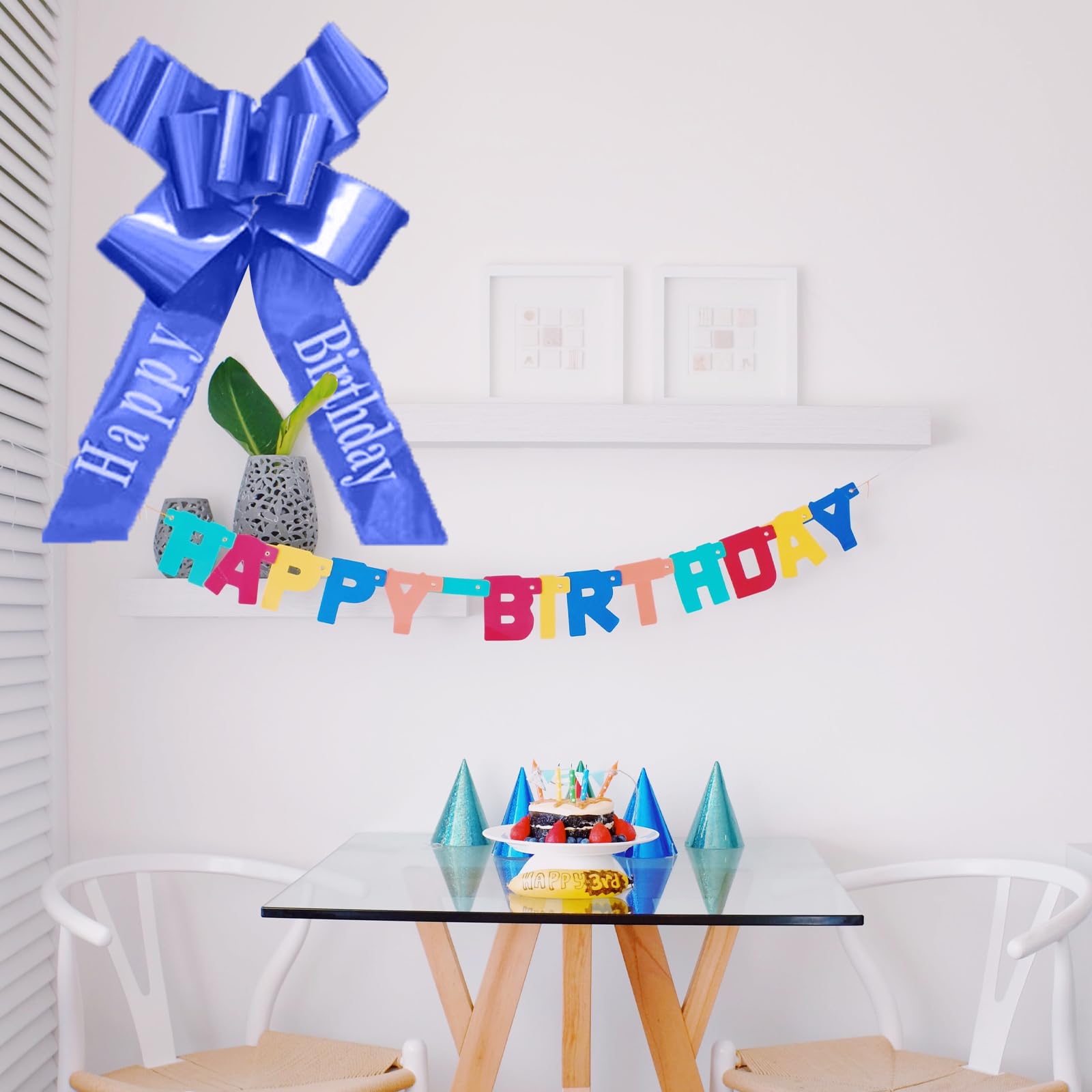 GIBOHOM Grote autostrik, enorme cadeaustrik, 76 cm, herbruikbaar, grote strik voor auto, fiets, bruiloft, verjaardagen, met zuignap en 4 kleine strikken, Happy Birthday