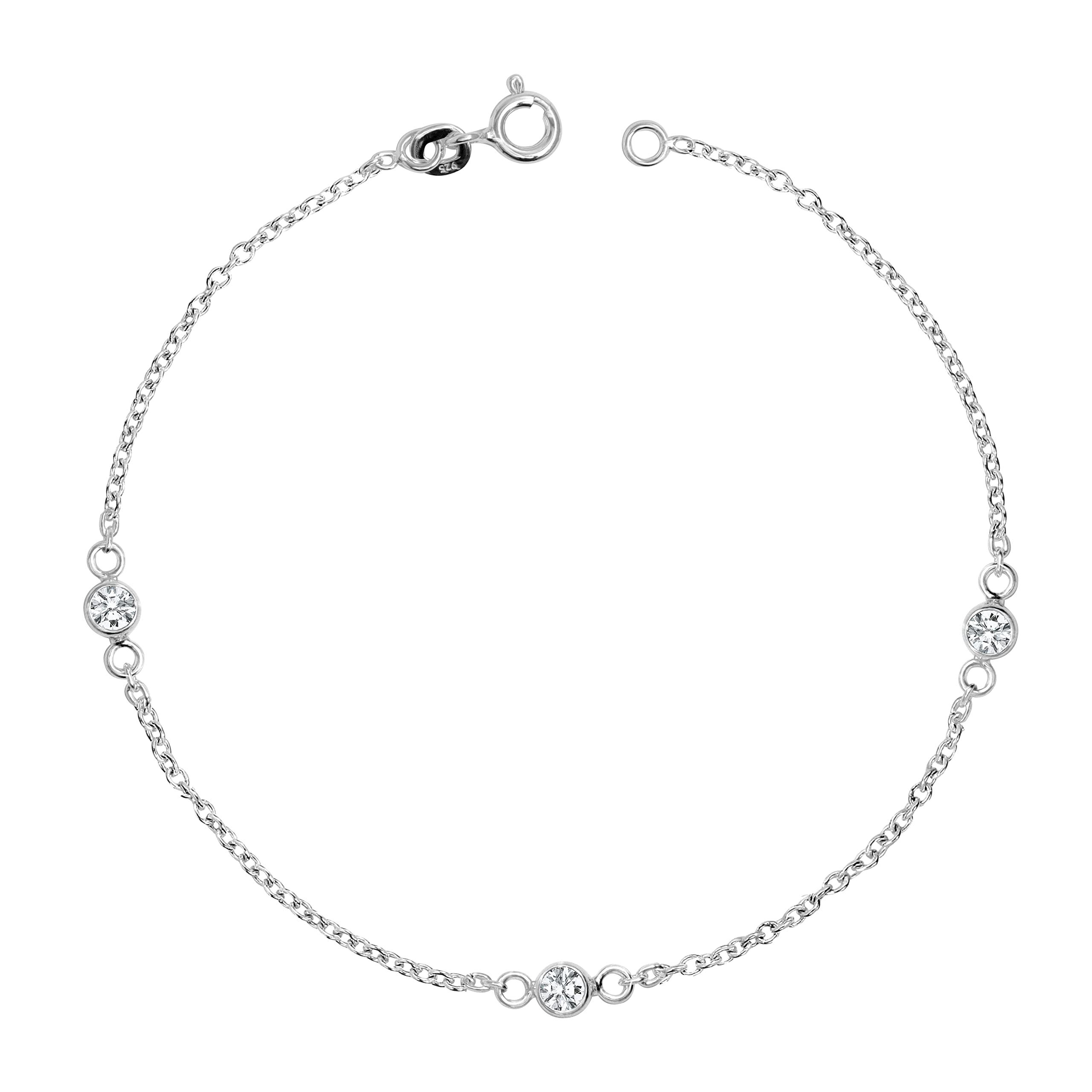 LeCalla 925 Sterling Silver CZ Station Bracelet Lightweight Classic Italian Pearl Zirconia Bracelet for Women Mom Grandma Sisters