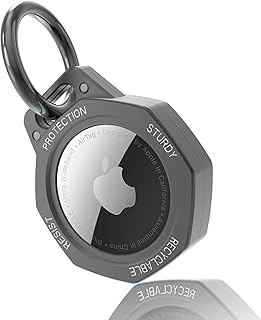 Tieuwant AirTag Holder, Aluminum Alloy AirTag Keychain, Light Anti-Scratch Air Tag. Holder with Key Ring for Apple Air Tag Tracker, Airtag Case for Wallet, Luggage, Cat, Dog, Pets (Gunmetal Grey)