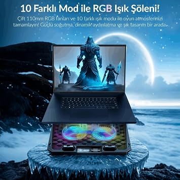 Juo Odin RGB Işıklı Gaming 2200RPM Çift Fan LED Display Laptop Notebook Soğutucu Stand