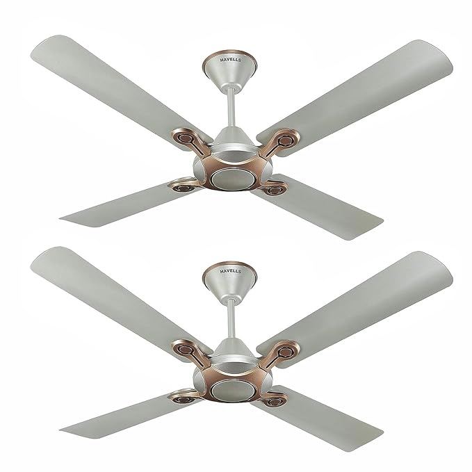 Havells 1200mm Leganza ES 4B Ceiling Fan | Best fan in 4 Blade, Premium Finish Decorative Fan, High Air Delivery | Energy Saving, 100% Pure Copper Motor, 2 Year Warranty | (Pack of 2, Bronze Gold)