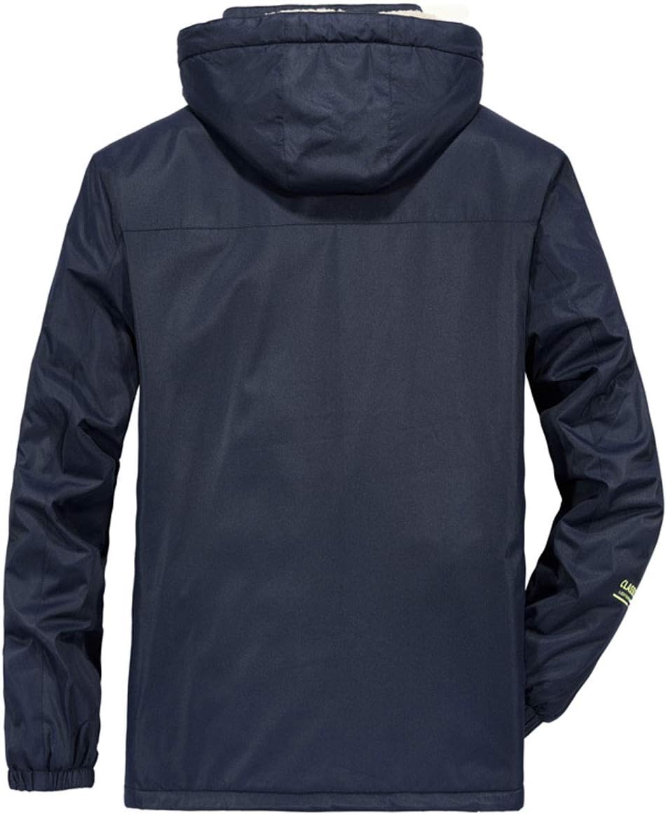 Flygo Men's Outdoor Water-Resistance Fleece Jacket Front-Zip Hooded Rain Jackets Windbreaker